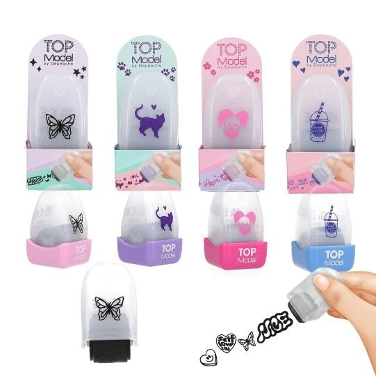 DEPESCHE TOP Model Stempelroller Rollstempel coole Motive Schmetterling , Katze , Herz