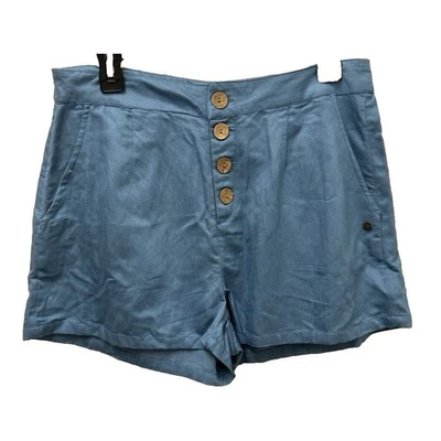 Pantalones cortos azules con botones delanteros cintura alta informales de verano para mujer Foto 1 de 4