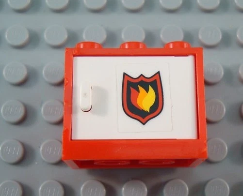 LEGO Red 2x3x2 Container with Fire Logo Sticker - Image 1 of 1