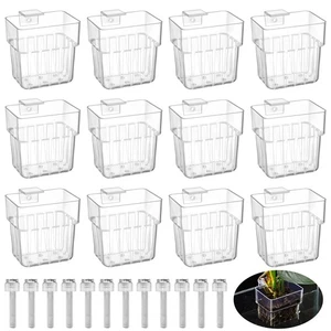 12 Pack Top Hanging Fish Tank Plant Pot Clear Aquarium Plant Holder with Hook... - Picture 1 of 6