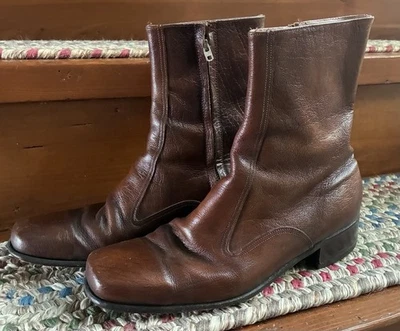 Vintage Florsheim Brown Leather Zip Up Square Toe Chelsea Ankle Boots Size 8.5 - Image 1 of 4
