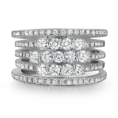 Anillo Damiani Diamante Corte Redondo Multi Banda Oro Blanco 18K 1.48Cttw Talla 7.25 Foto 1 de 4