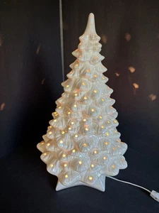 Vintage großer Keramik Weihnachtsbaum weiße Perle irisierend 19" hoch - Bild 1 von 9