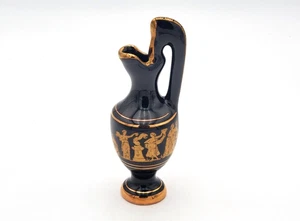 Greek Mythology Small Ceramic Pitcher-Black 24k GOLD Trim Made In Greece - Picture 1 of 7