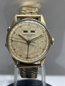 Reloj Pulsera Para Hombre Chapado en Oro Vintage Cuerda Manual Pronto-Verdal Arbu Calendario - Imagen 1 de 9