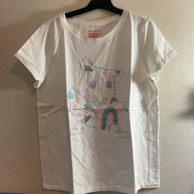 New Cat & Jack Girls Kitten White T-shirt Size Large (10/12) Plus - Image 1 of 4