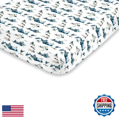 Mini sábana ajustable NoJo acuarela súper suave azul montaña verde tostado blanco Foto 1 de 3