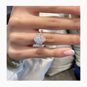 Diamond Halo Ring F VS1 Pear IGI Certified 2.4 Ct Labcreated 18K Rose Gold Pink - Picture 1 of 11