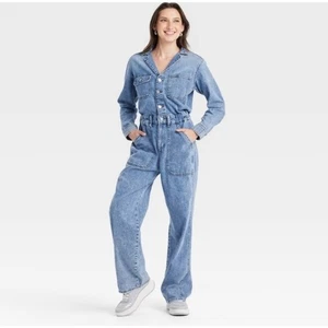 Universal Thread Neu ohne Etikett Baggy Denim Utility Overall mittelblaue Waschung Größe 17 Boho - Bild 1 von 6