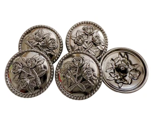 5PC Gunmetal Rose Floral Metal Buttons Shank Buttons 23mm - Picture 1 of 2
