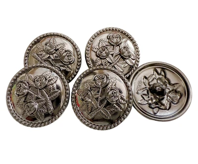 5PC Gunmetal Rose Floral Metal Buttons Shank Buttons 23mm - Image 1 of 2
