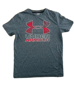 Under Armour Youth Boys Gray M Medium Athletic Heat Gear T-Shirt Top Logo Tee - Picture 1 of 6