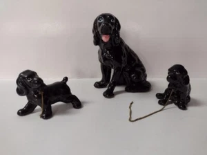 Vintage RIES Black Spaniel Mama and Pups Glazed Ceramic Figurines - Picture 1 of 14