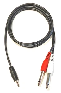 Cable estéreo de 3,5 mm macho TRS Breakout/Sum Y a izquierda derecha mono TS 1/4" macho 3 pies - Imagen 1 de 2