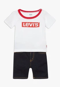 SET T-SHIRT E PANTALONCINI IN DENIM LEVI'S BABY BOY'S LOGO - BIANCO/NAVY 6M, NUOVA CON ETICHETTE. CTRL £45. - Foto 1 di 7