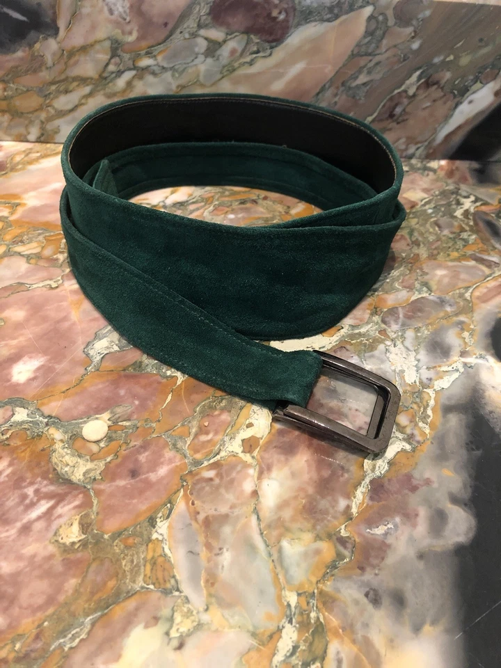 YSL YVES SAINT LAURENT Double-Layer Green Suede Wrap Belt - Image 1 of 4