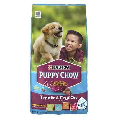 Comida seca para perros Purina Puppy Chow de 30 lb Tierno Crujiente Alto en proteínas Carne de res real Arroz Foto 1 de 4