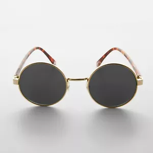 Gold Round Hippie Retro Vintage Sunglass Gray Lens - Rounder - Picture 1 of 3
