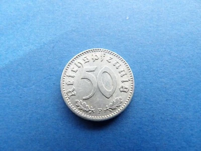 Germany 1944 F swastika Aluminum Nazi Eagle 50 pfennig Reichspfenning Coin H3 - Image 1 of 4
