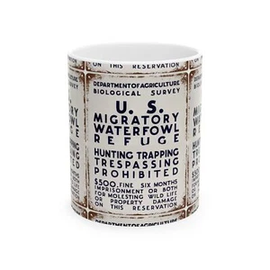 Taza de café arte letrero de hojalata refugio de aves acuáticas migratorias de Estados Unidos estilo taza - Imagen 1 de 8