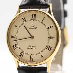 Working forParts Vintage 1980s OMEGA De Ville Cal.1365 Qz Cream Round Mens Watch - Picture 1 of 15