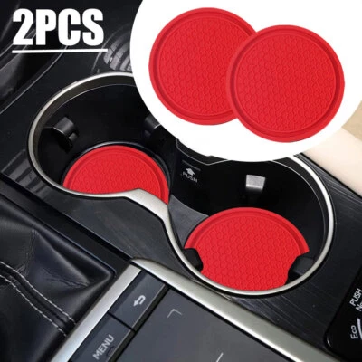 2Pcs Red Car Cup Holder Anti Slip Insert Coasters Pads Mats Interior Accessories - Image 1 of 4