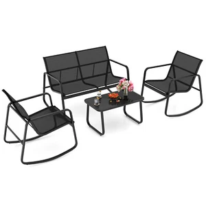 4 PCS Patio Rocking Set 2 Rocking Chairs & Loveseat w/ Glass-Top Table Outdoor - Picture 1 of 10