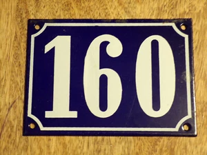 ANCIEN PLAQUE TÔLE éMAILLé-"160"-NUMéRO RUE-10X14cm-BLEU-BLANC - Imagen 1 de 3