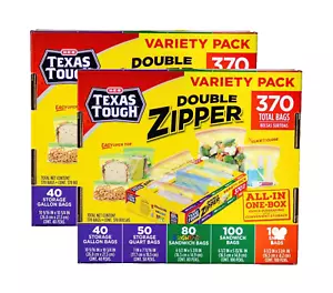 2 PACKS Texas Tough Double Zipper Variety Pack Food Storage Sandwich 740 Bags! - Picture 1 of 1