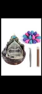 Ceramic Backflow Incense Burner - Waterfall Incense Cones 120 PCS + Incense... - Picture 1 of 7