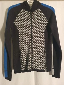 Title Nine-Gray White Blue Geo Merino Wool Full Zip Hoodie-Pockets-XS - Picture 1 of 6