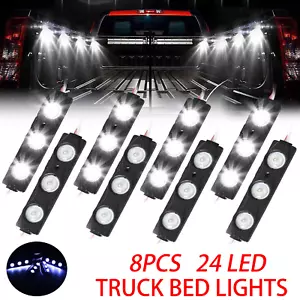 8PCS Waterproof Pickup Truck Bed Lights 24 LED Pod Kit Strip White with Switch - Picture 1 of 10