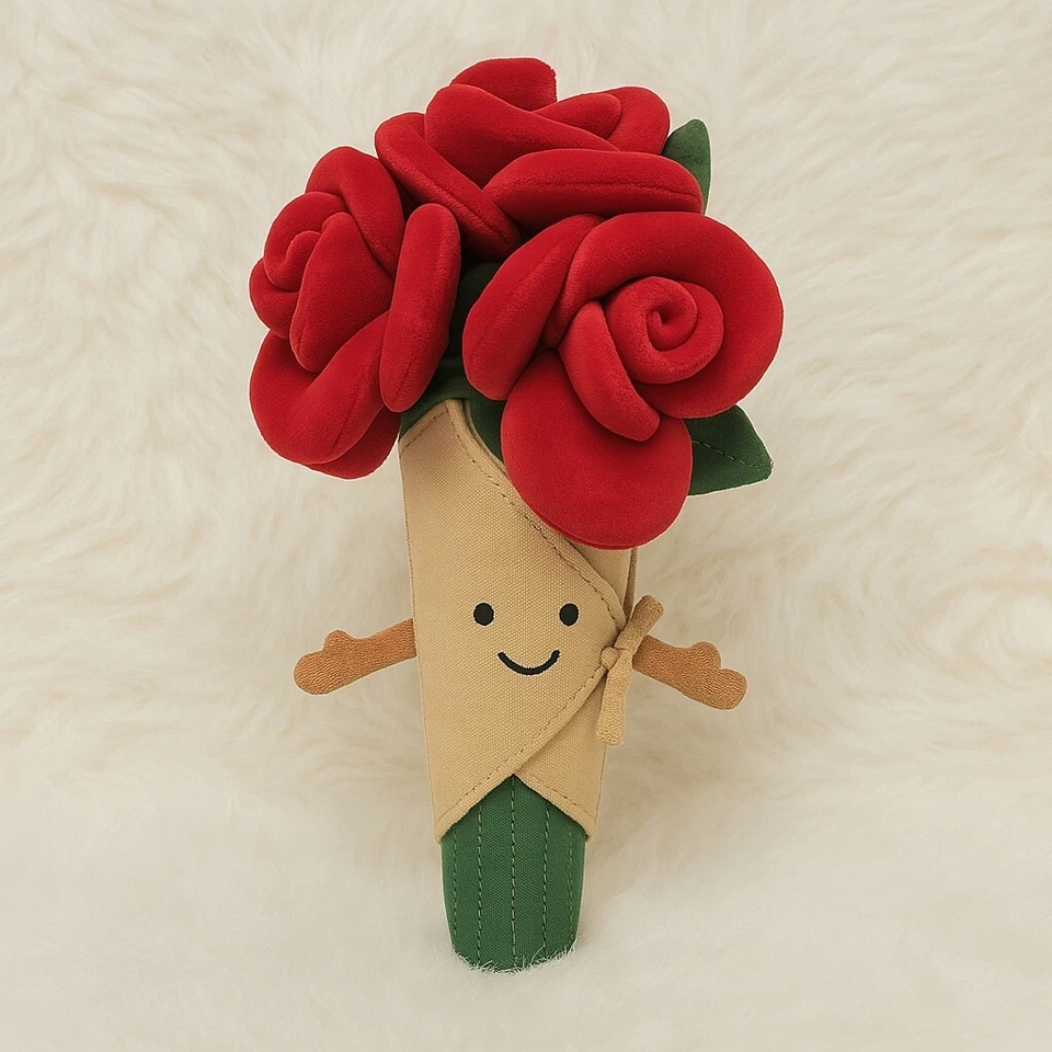 Jellycat Amuseables Rose Bouquet Plush Toy – Cute Smiling Red Flower Gift - Image 1 of 4