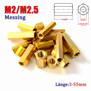 M2/M2.5 Messing Distanzmuffen Sechskantmuttern Gewindehülsen Abstandshalte - Picture 1 of 12