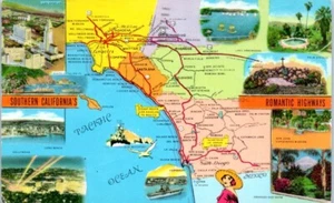 Mapa ilustrado SOUTHERN CALIFORNIA CA vista múltiple c1959 - Postal - Imagen 1 de 2
