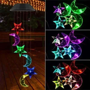 Solar Color Changing Wind Chimes Moon and Star LED Lights for Garden Patio Decor - Picture 1 of 16