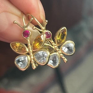 Vintage Butterfly Earrings 585 Gold - Picture 1 of 16