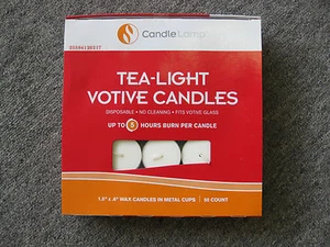 Tea Light Votive Candles, NIB, Disposable, Fits Votive Glass, 50 Count - Picture 1 of 2