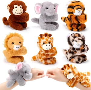 6 Pack Stuffed Animal Slap Bracelets Plush Animal Snap Bracelets Cute Wrist Slap - Picture 1 of 6