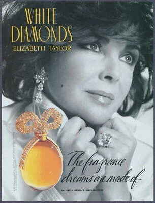 Elizabeth Taylor fragrância diamantes brancos vintage revista impressa anúncio 1995   - Imagem 1 de 3