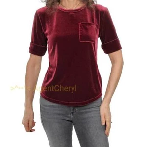 RALPH LAUREN XS Damen Pullover Burgund Stretch Samt Velour S/S Tasche Oberteil - Bild 1 von 11