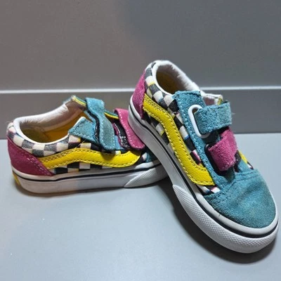 范斯 Off The Wall 美国 学步儿童 5 码 运动鞋 蓝绿色 粉色 黄色 黑色 白色  — 第 1/4 张图片