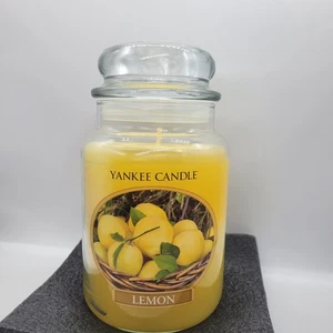 Yankee Candle RARE Retired Lemon Large Jar Candle Yellow Heavy Glass Lid 22 Oz - Picture 1 of 6