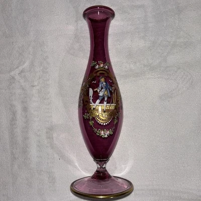 ❤️ VINTAGE VENETIAN ITALY GLASS HAND PAINTED/Blown 9.75" RUBY RED VASE SET🇮🇹🌺 - Image 1 of 4