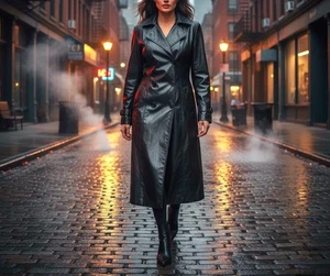 Nasty Gal Collection Black Faux Leather Longline Trench Coat Jacket  - Picture 1 of 4