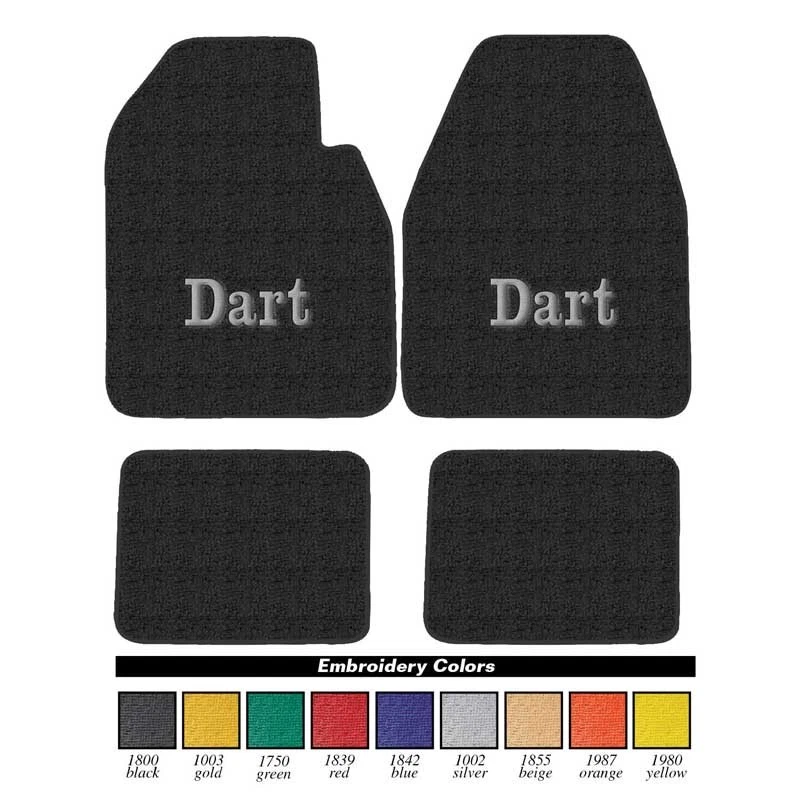 Alfombrillas Dodge Dart 1963-73 negras con logotipo bordado de "dardo" Foto 1 de 1