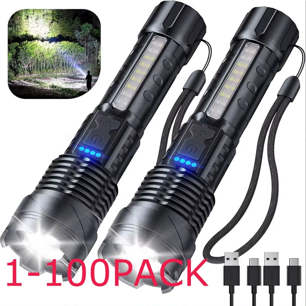 Rechargeable LED Flashlight With 10 Modes & COB Red Light - High Lumens, USB-C, Handheld For Camping, Emergency, Outdoor Work
