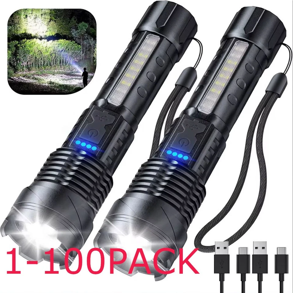 990000000 Lumen Super Bright LED Tactical Flashlight USB Rechargeable Work Light - Image 1 of 4