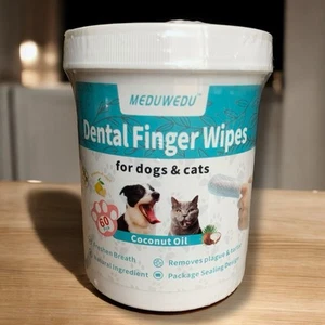 Dental Finger Wipes for Dogs & Cats 60 Pcs Reduces Plaque & Tartar, Coconut Oil - Picture 1 of 12