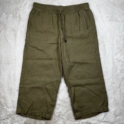 Pantalones al tobillo ATHLETA Retreat de lino tiro alto pierna ancha para mujer talla 1X verde oliva Foto 1 de 4